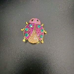Colorful Jeweled Ladybug Brooch/Pendant - Pink, Green, Gold